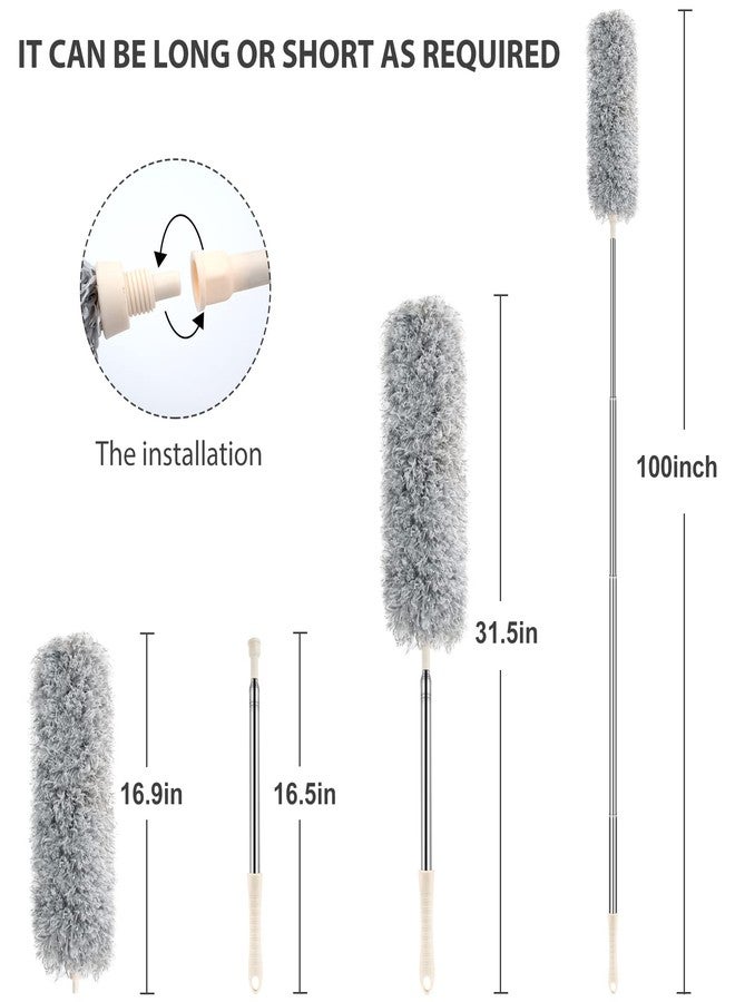 BLUEELF Microfiber Feather Dusters for Cleaning Tools with Extension Pole（Stainless Steel）,100’’ Extra Long Duster Ceiling Fan, Gap, Blinds, Furniture, Cars - Image 2